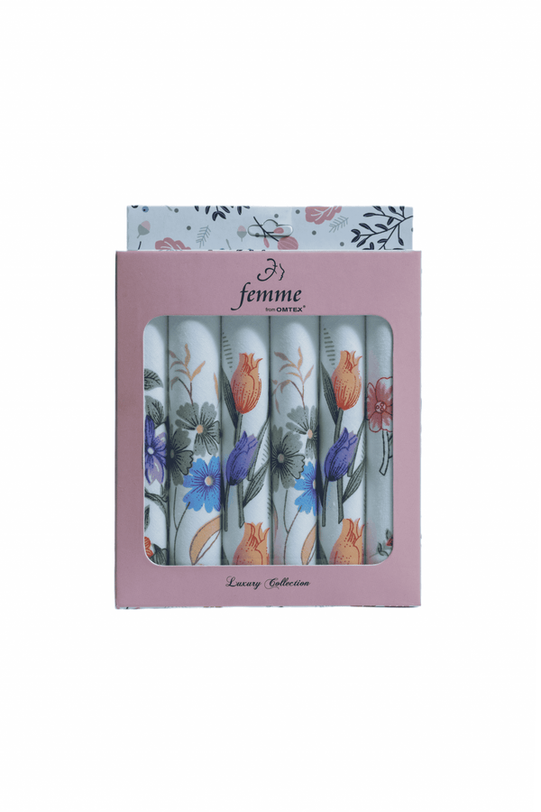 Femme FLOWER PRINTS PURE COTTON LADIES PREMIUN HANDKERCHIEVES ["WHITE WITH FLOWER PRINTS"] Handkerchief